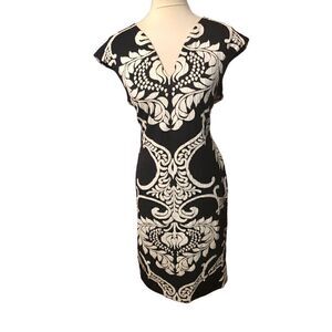 New York & Company black and cream floral botanical midi dress size LP